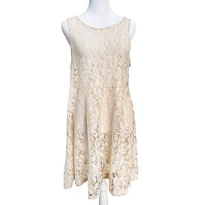 Free‎ People Beige Lace Sleeveless Tiered Midi Dress Women's Size M